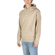 Men’s beige hooded sweatshirt with front pouch pocket from New Balance, stylish and comfortable
