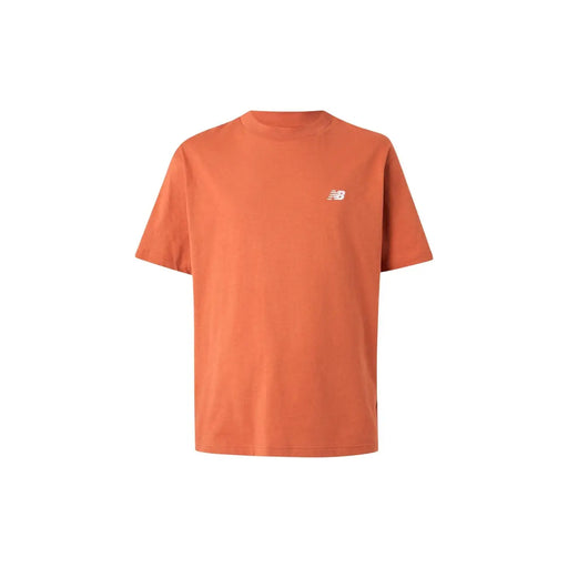 New Balance men t-shirt in orange with a crew neck and small white logo on the left chest