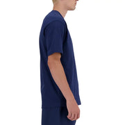 Marineblaues, kurzärmeliges Baumwollhemd t-shirt mit Rundhalsausschnitt und lockerer Passform von New Balance Herrenkollektion
