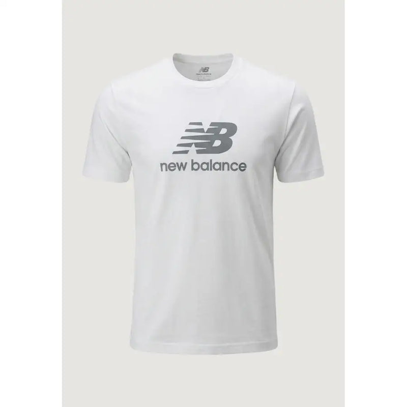 New Balance Männer t-shirt in Weiß mit grauem Logo und Schriftzug auf der Brust für lässige Kleidung