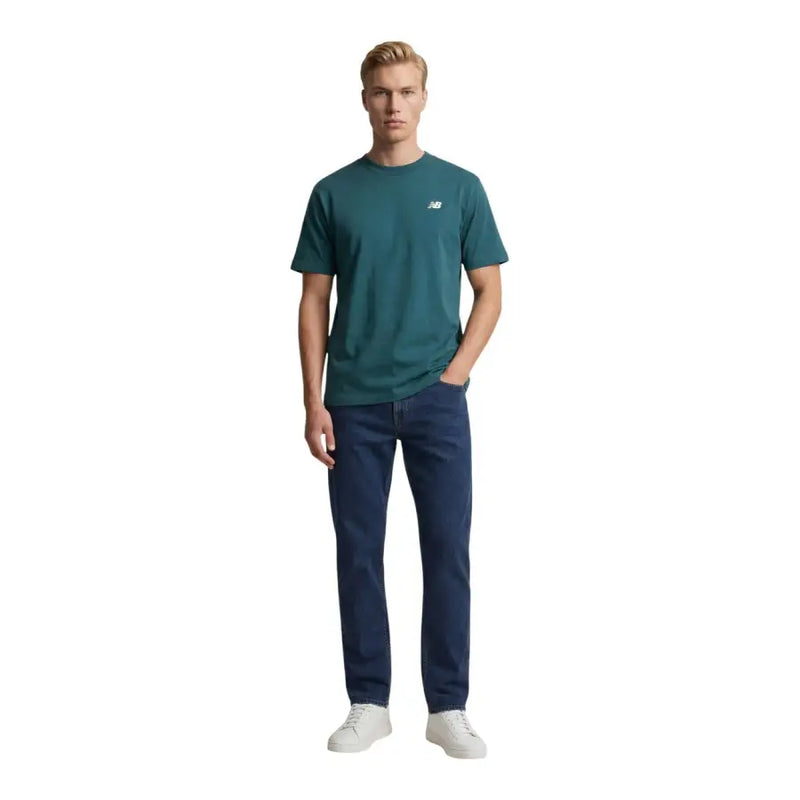 New Balance Herren-T-Shirt, grün, Baumwolle, Kurzarm, Rundhalsausschnitt, mit kleinem weißen Logo auf der linken Brustseite