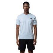 New balance men t-shirt in light blue featuring a crew neck and small logo on the left chest