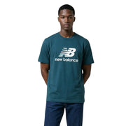 New balance Herren-T-Shirt aus petrolfarbener Baumwolle mit weißem Logo und Schriftzug, Rundhalsausschnitt, Design MT41502