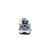 New Balance women blue slip on synthetic sneakers with white and navy 990v3 design silver mesh upper and black sole