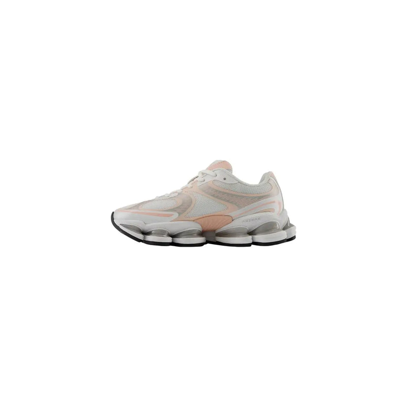 New Balance women grey sneakers in pastel pink and translucent gray mesh with chunky segmented sole textile synthetic