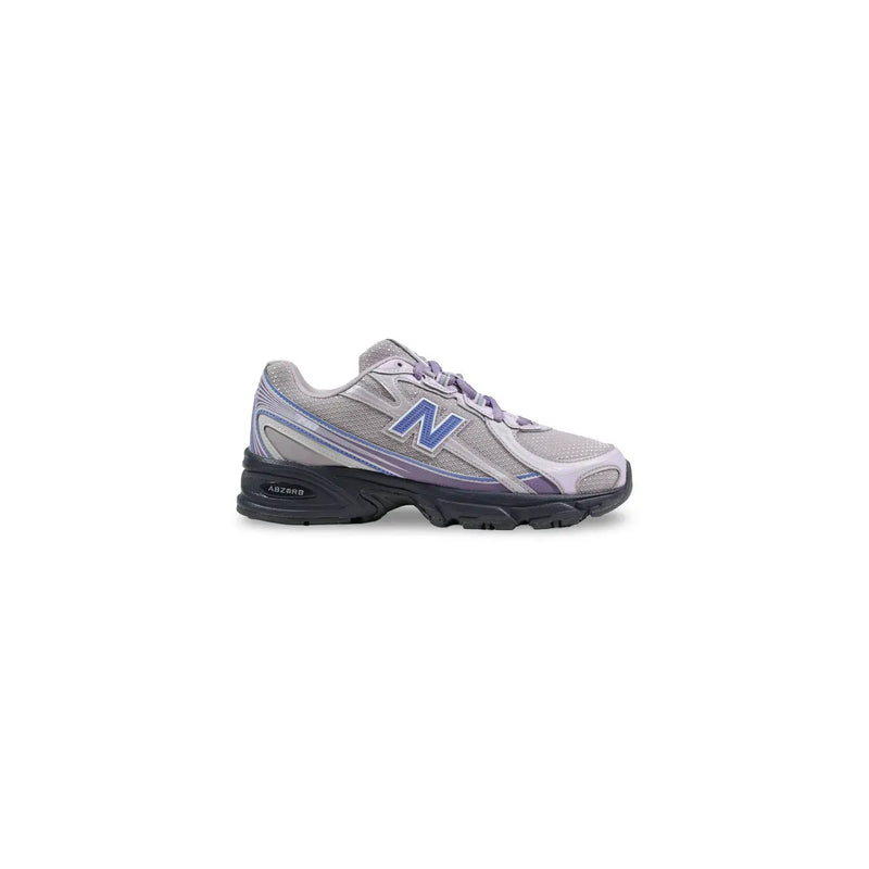 New Balance women lilac synthetic sneakers in gray and purple with mesh upper and rubber sole shown from the back side