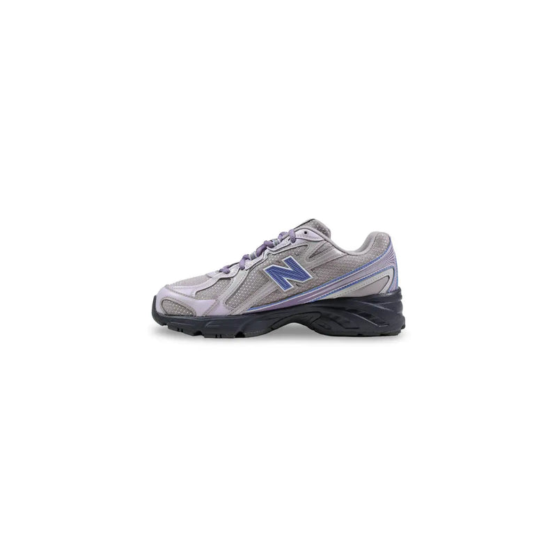 New Balance women lilac synthetic sneakers with gray and purple mesh upper and black rubber sole for running