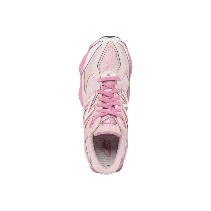 New Balance women pink suede sneakers with mesh and synthetic overlays for comfort and style