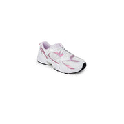 New Balance women pink synthetic sneakers with white and pink mesh panels padded collar and black rubber sole