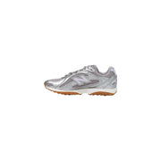 New Balance women silver sneakers synthetic slip with mesh and synthetic upper white midsole and gum outsole