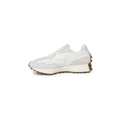 New balance women sneakers beige polyester lace up shoes with white suede and mesh upper and tan rubber sole
