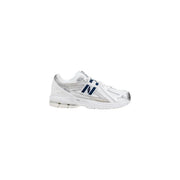 New Balance women sneakers white synthetic lace up running shoe with silver accents and navy blue branding