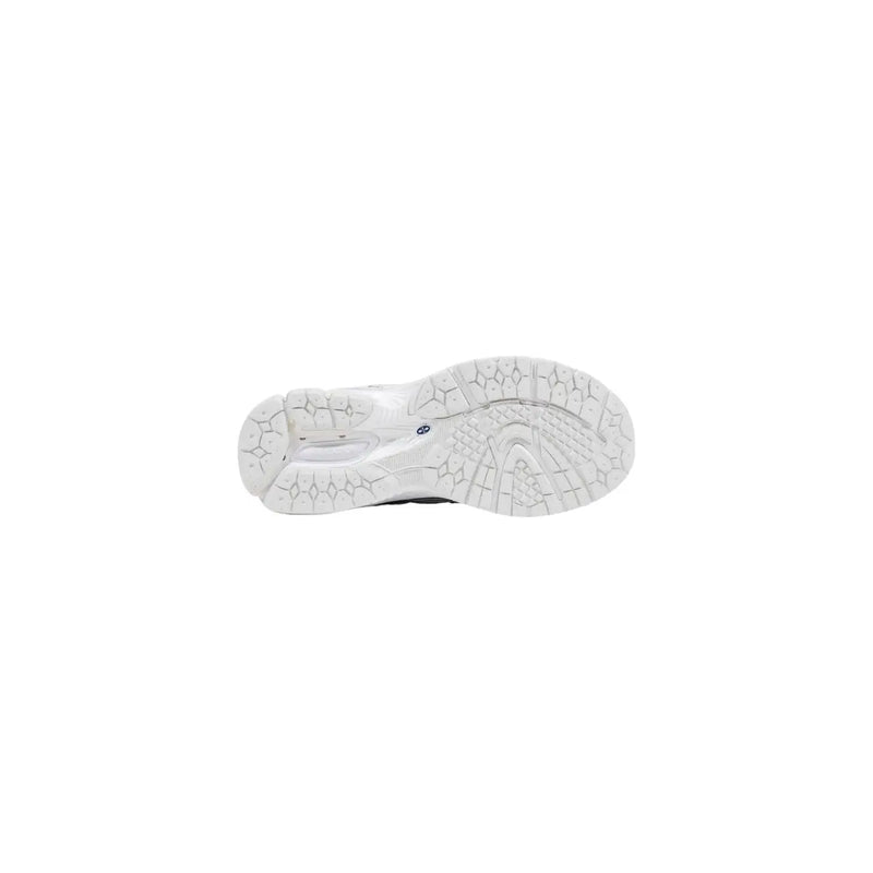 New balance women sneakers white synthetic lace up showing white rubber sole with textured geometric tread pattern and branding