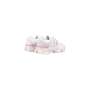 New Balance women suede sneakers lilac leather featuring white and lavender 990v5 with chunky layered sole design