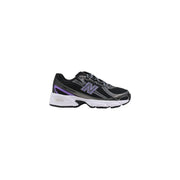 New Balance women synthetic sneakers in black with purple mesh upper, gray accents, and white midsole for running