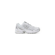 New balance women white faux leather sport sneakers with white and silver mesh upper and rubber sole for running