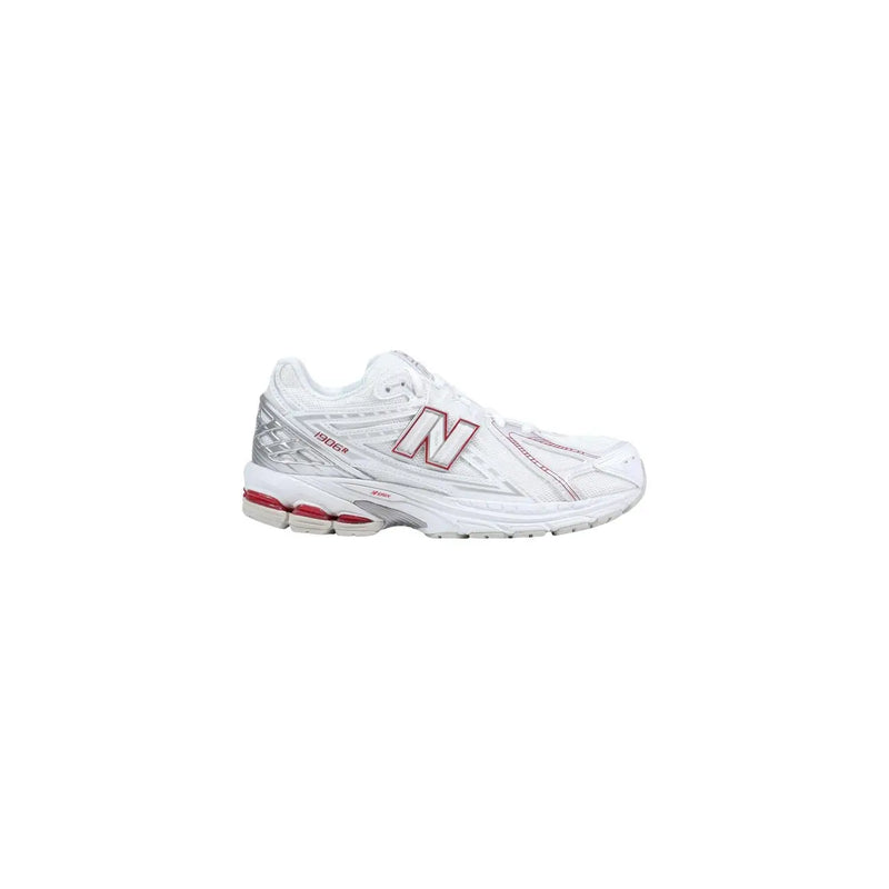 New balance women white synthetic sneakers featuring red and silver accents with a sporty design