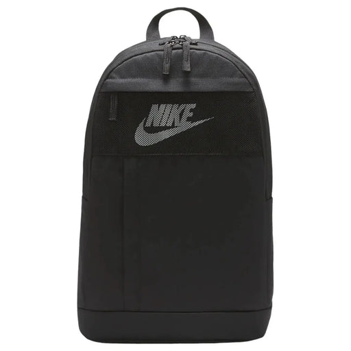 Nike Schwarzer Herrenrucksack mit silbernem Swoosh-Logo auf der Vorderseite, Vorderansicht