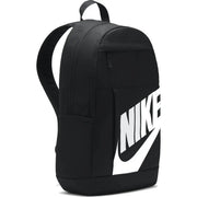 Nike Schwarzer Herrenrucksack mit markantem weißen Swoosh-Logo an der Seite, Seitenansicht