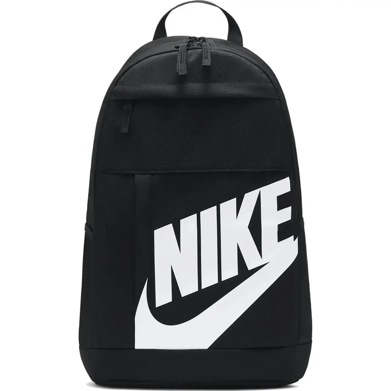 Nike Schwarzer Herrenrucksack mit markantem weißen Swoosh-Logo, Vorderansicht
