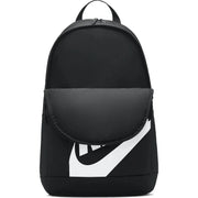 Nike Schwarzer Herrenrucksack mit markantem weißen Swoosh-Logo, Vorderansicht