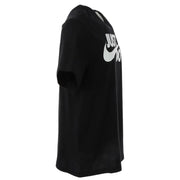 Nike black short sleeve t shirt featuring a bold white just do it logo and swoosh on the chest