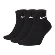 Three-pack of black Nike ankle socks displayed with Nike Men All Season White Underwear