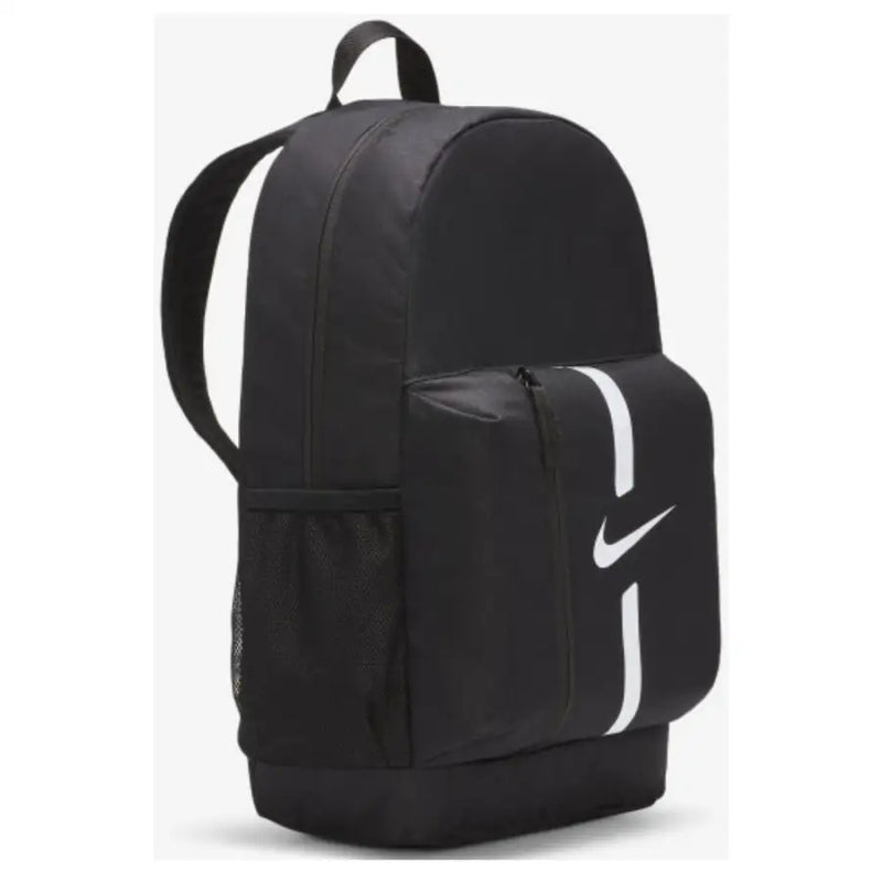Nike men’s black cross body bag with white swoosh stripe accents and an outside pocket in durable material