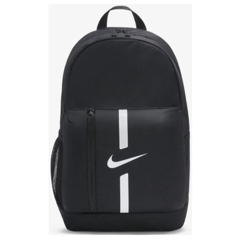 Nike men’s black cross body bag with white swoosh and vertical stripe featuring an outside pocket