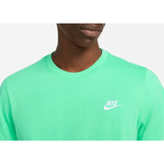 Nike men’s green short sleeve cotton t-shirt featuring a bright green color and white logo on the chest