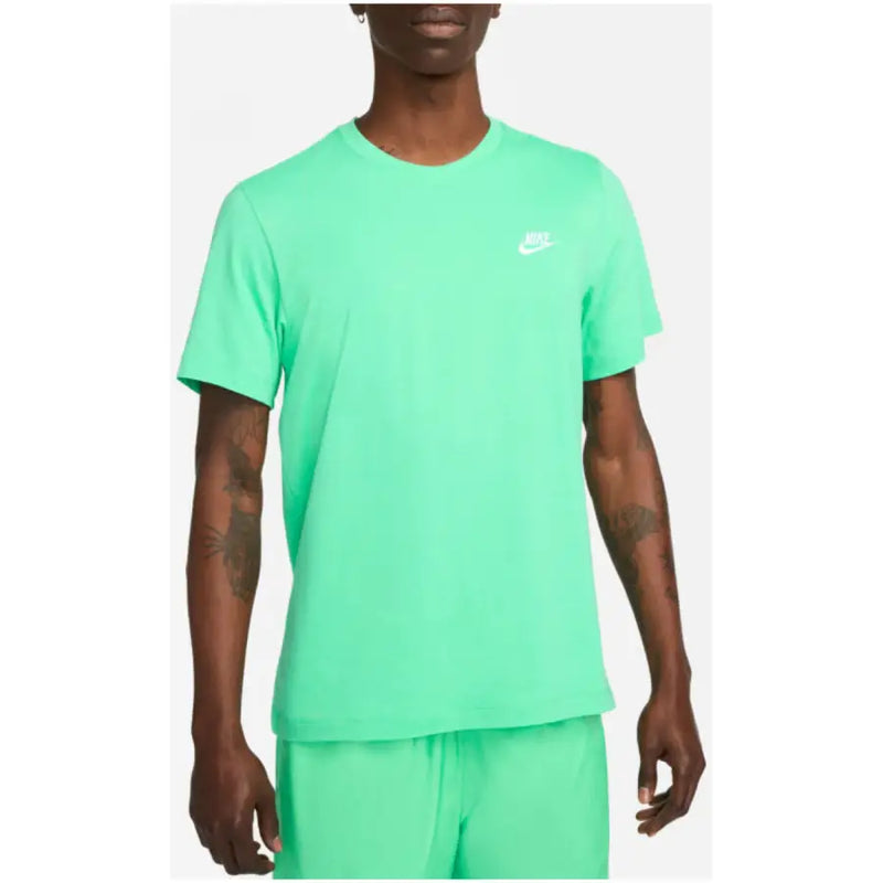Nike men’s green print short sleeve cotton t-shirt featuring a vibrant mint green color with a subtle white swoosh logo