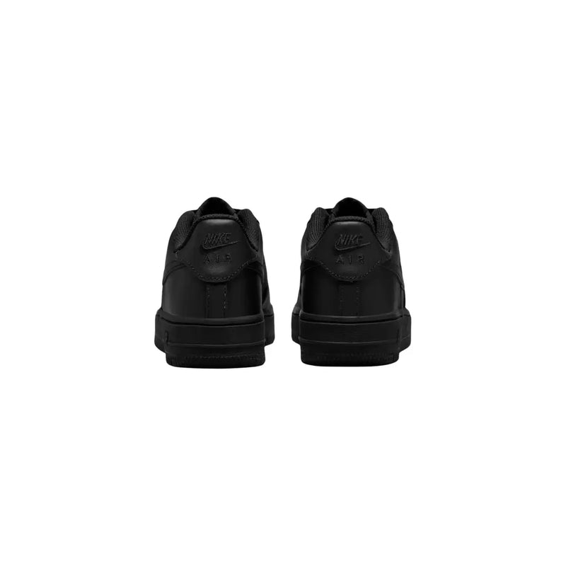 Nike women black leather Air Force 1 low-top sneakers with sleek minimalist design and matte finish