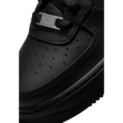 Nike women black leather air force 1 sneakers with sleek leather upper perforated toe box and metallic silver af logo plate