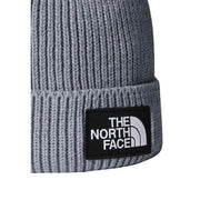 The North Face Beanie mit TNF-Logo-Box für Herren aus grauem Rippstrick mit schwarzem, gesticktem Logo-Patch, Vorderansicht