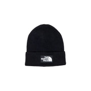 The North Face Herren-Mütze aus schwarzem Strickstoff mit umgeschlagenem Rand und weißem Logo-Patch, Vorderansicht