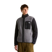 The North Face Fleecejacke Yumiori für Herren in Grau und Schwarz mit kontrastierender Brusttasche, Vorderansicht