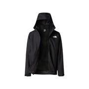 The North Face Quest Tri Jacke für Herren in Schwarz mit weißem Brustlogo und Kapuze, Vorderansicht