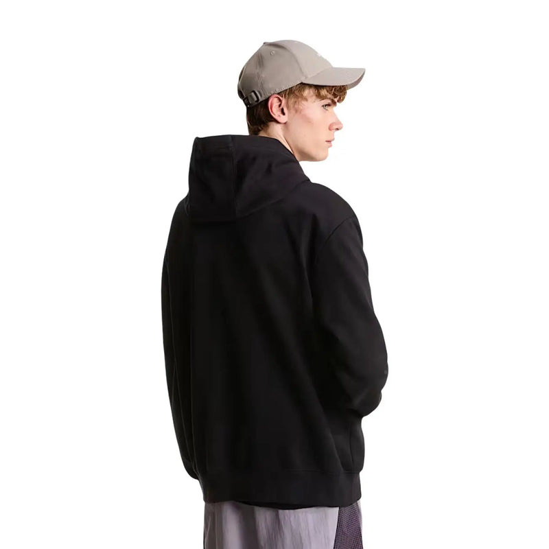 Schwarzer Herren-Hoodie aus Baumwollfleece von The North Face mit lockerer Passform und gerippten Bündchen, von der Rückseite gesehen