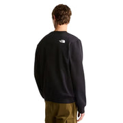 Die Rückseite des schwarzen North Face Herren-Sweatshirts aus Baumwolle mit weißem Logo und regulärer Passform.
