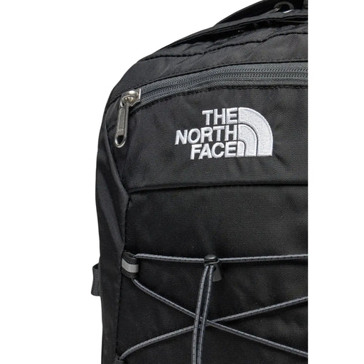 The North Face Herren Borealis Classic Rucksack aus schwarzem Nylon mit weißem, gesticktem Logo und grauen Reißverschlussanhängern