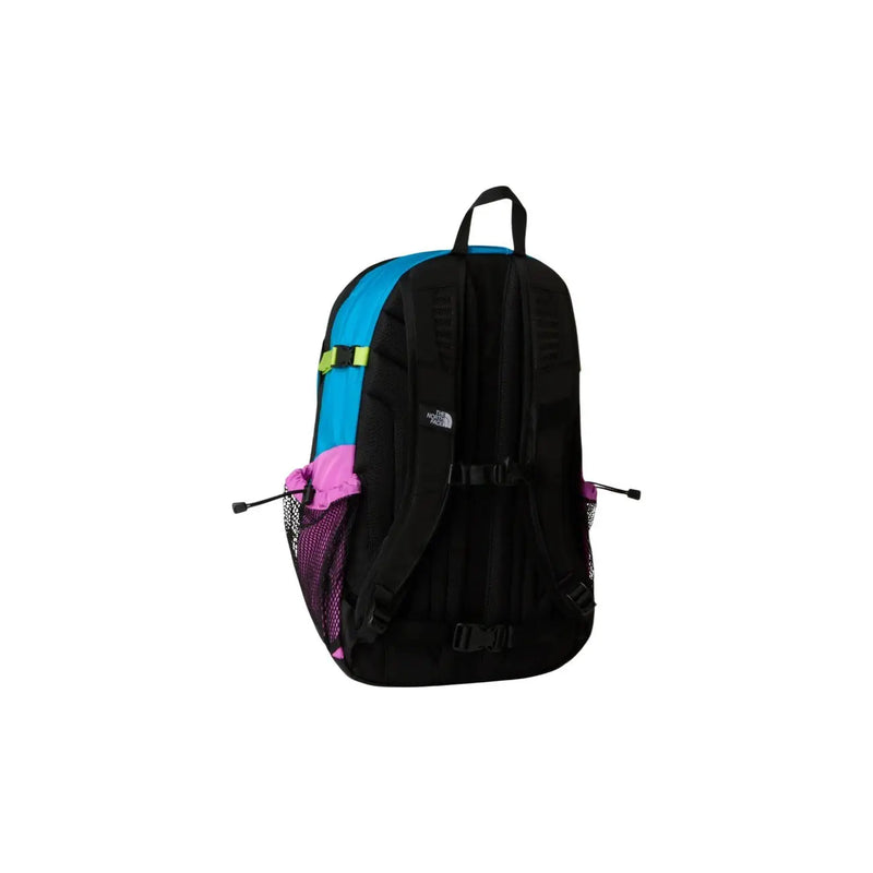 The North Face Herren-Rucksack Hot Shot SE aus lila Nylon mit schwarzem und blauem Korpus, pinkfarbenen Netztaschen und neongrünen Riemenakzenten