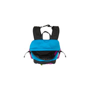 The North Face Herren Hot Shot SE Rucksack aus lila Nylon mit leuchtenden türkisfarbenen und violetten Farben und schwarzen Schultergurten aus Mesh.
