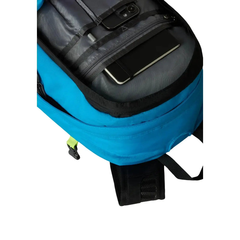 The North Face Herren-Rucksack Hot Shot SE aus blauem und schwarzem Nylon mit neongrünen Reißverschlussanhängern und strapazierfähigem Material