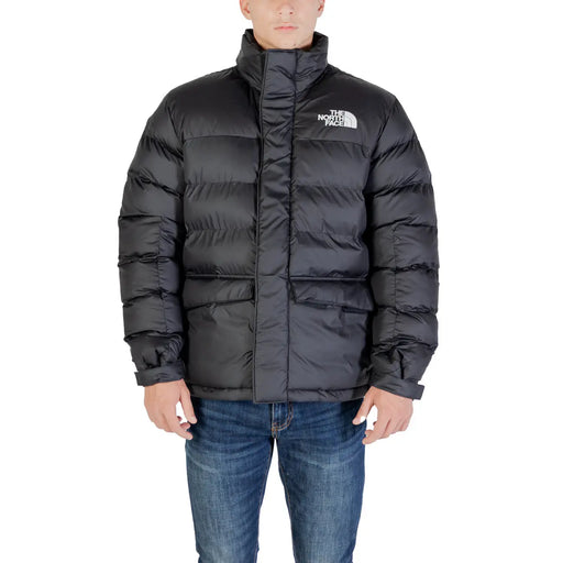 Schwarze Herrenjacke von The North Face aus Polyester mit langem Rollkragen, Steppmuster und Logo auf der Brust.
