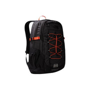 Schwarzer The North Face Portals Classic Rucksack mit orangefarbenen Akzenten an den Tragegurten, seitlicher Netztasche, grauem Nylon, 34 x 48 x 19 cm