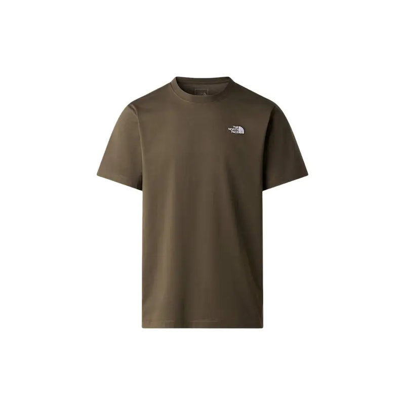 Olivgrüne Kurzarm-Herren t-shirt von The North Face mit kleinem weißen Logo auf der linken Brust aus Baumwollmaterial