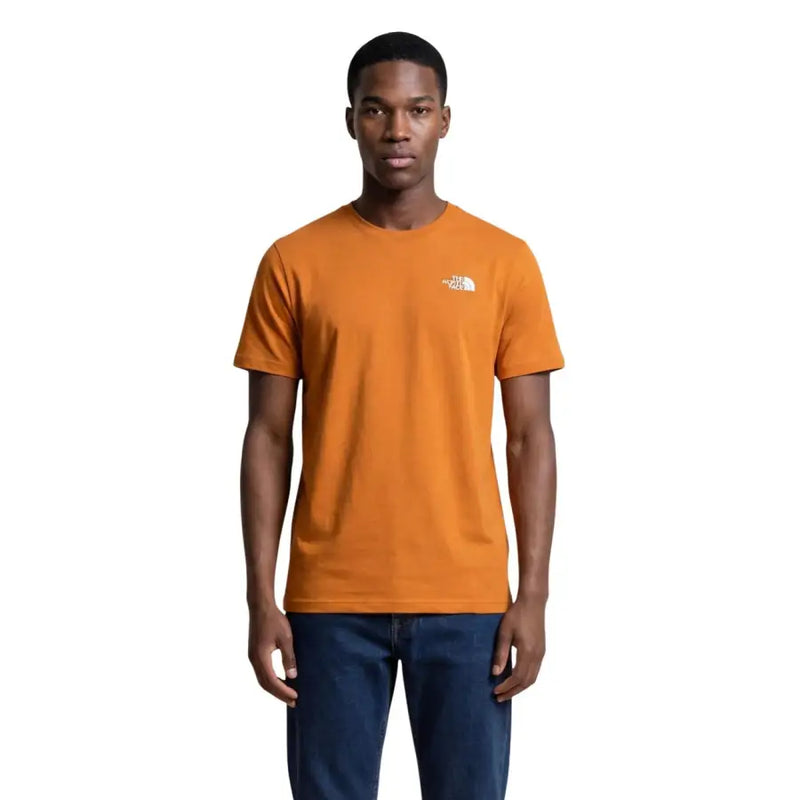 Orangefarbenes, kurzärmeliges Herren-T-Shirt von The North Face mit weißem Logo aus Baumwollmischgewebe