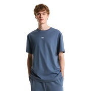 Ein marineblaues, kurzärmeliges Baumwoll-T-Shirt für Herren von The North Face mit einem kleinen weißen Logo auf der Brust