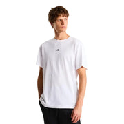 Weißes Herren-T-Shirt von The North Face aus Baumwolle mit Rundhalsausschnitt und kurzen Ärmeln sowie einem kleinen schwarzen Logo auf der linken Brust.