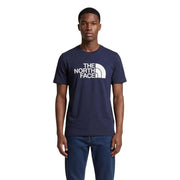 Marineblaues Herren-T-Shirt von The North Face mit weißem Logo und Half-Dome-Emblem aus kurzärmeligem Baumwollgewebe